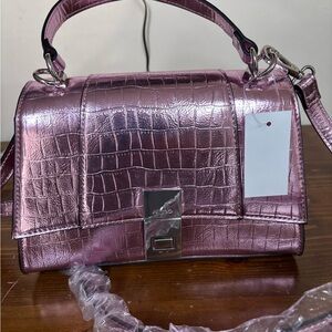 Metallic Pink Croc-Embossed Women's Bag